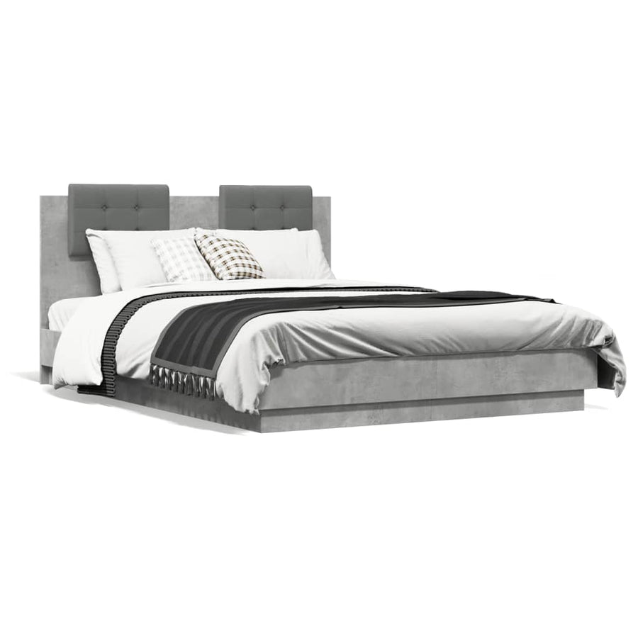 Bedframe met hoofdeinde bewerkt hout betongrijs 120x190 cm