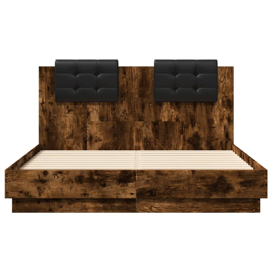 Bedframe met hoofdeinde bewerkt hout gerookt eiken 120x190 cm