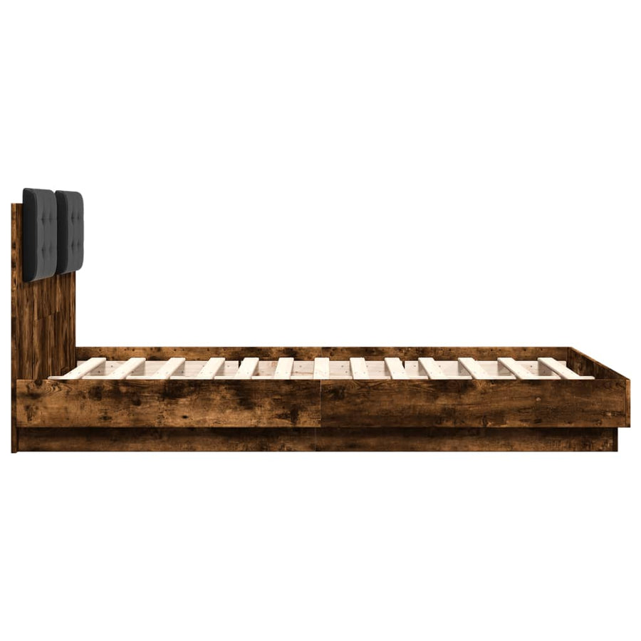 Bedframe met hoofdeinde bewerkt hout gerookt eiken 120x190 cm