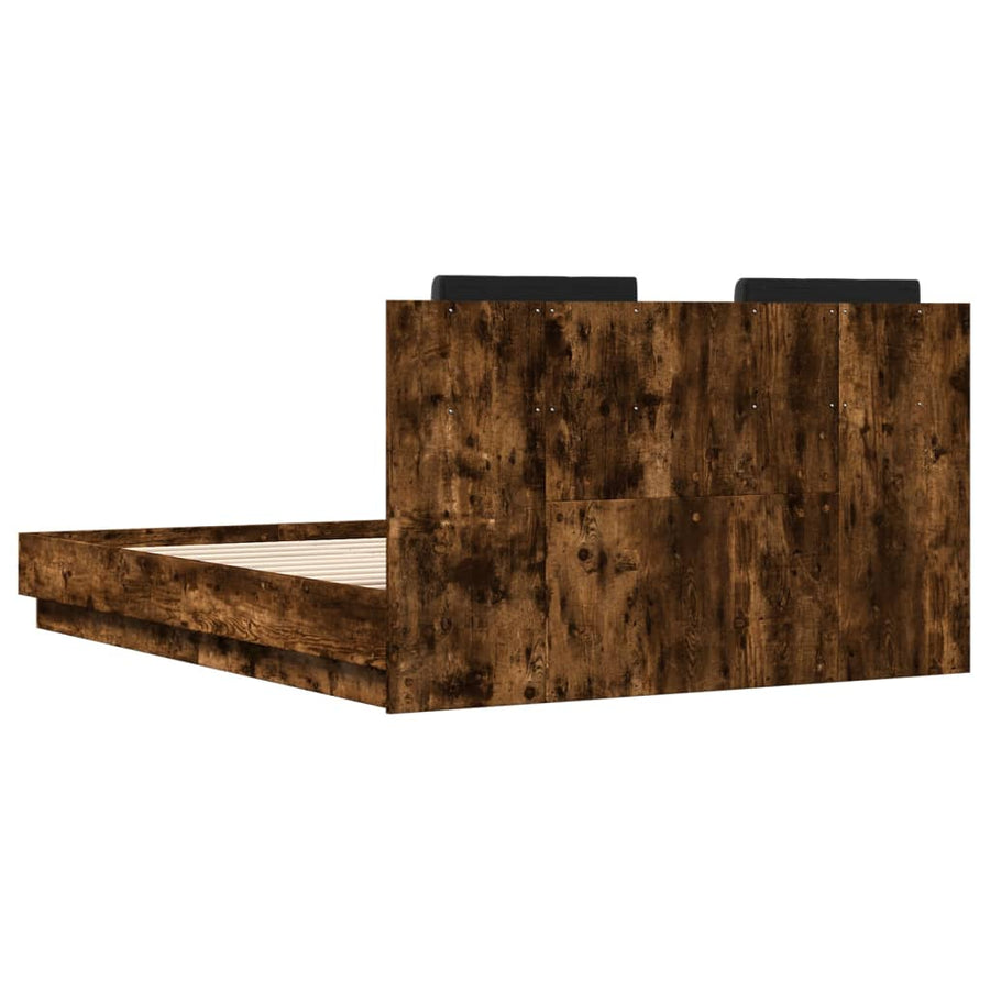 Bedframe met hoofdeinde bewerkt hout gerookt eiken 120x190 cm