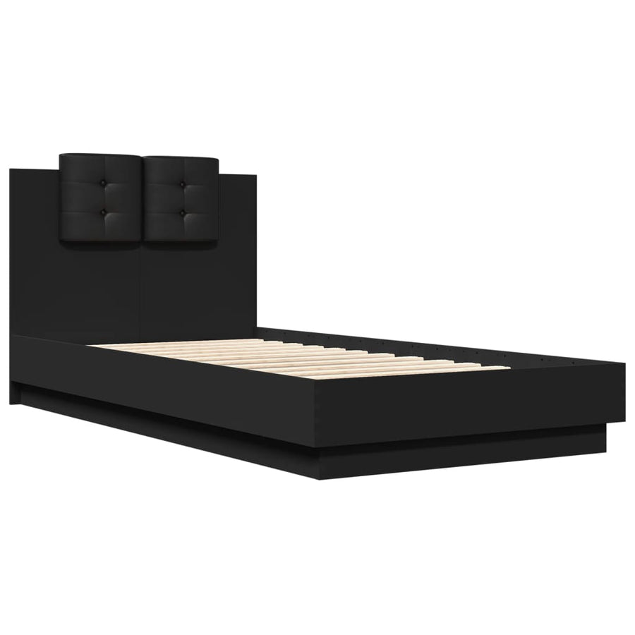 Bedframe Met Hoofdeinde Bewerkt Hout Zwart 90X190 Cm
