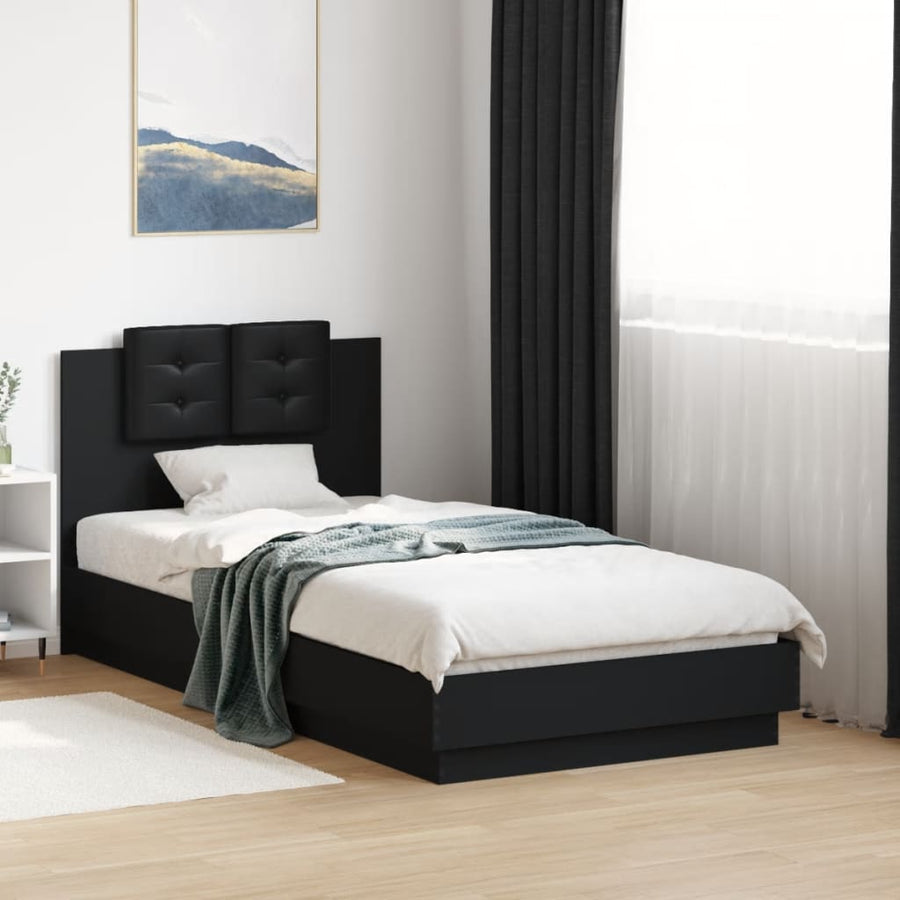 Bedframe Met Hoofdeinde Bewerkt Hout Zwart 90X190 Cm