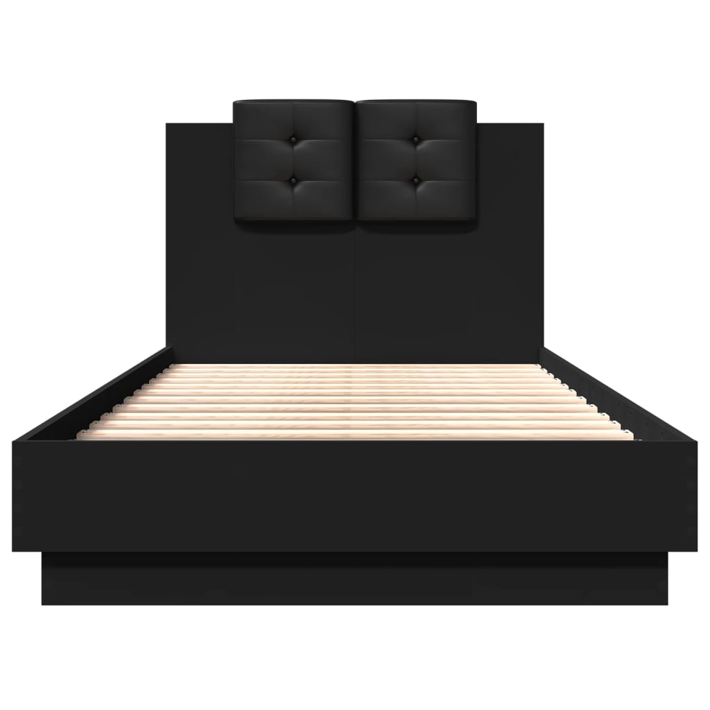 Bedframe Met Hoofdeinde Bewerkt Hout Zwart 90X190 Cm