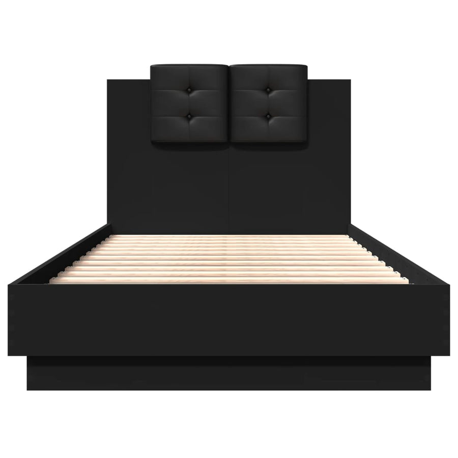 Bedframe Met Hoofdeinde Bewerkt Hout Zwart 90X190 Cm