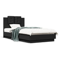 Bed frame with carved black wooden headboard 90x190 cm