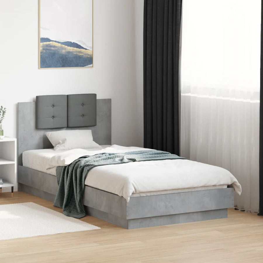 Bedframe Met Hoofdeinde Bewerkt Hout Betongrijs 90X190 Cm