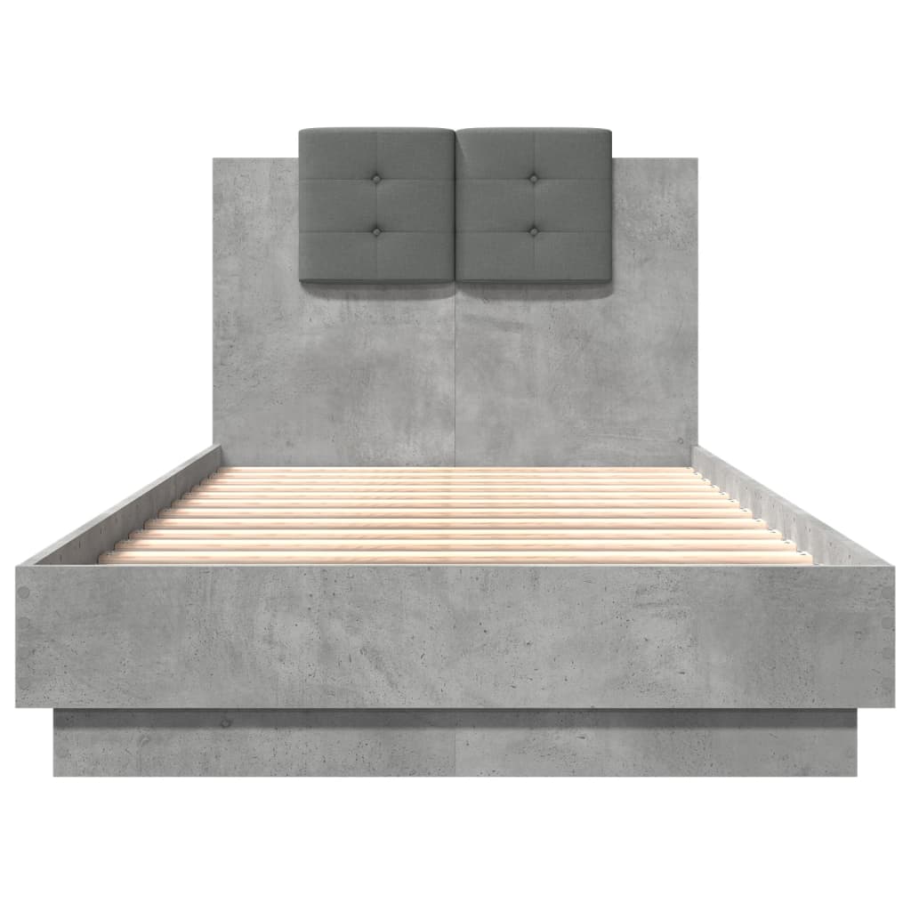 Bedframe Met Hoofdeinde Bewerkt Hout Betongrijs 90X190 Cm