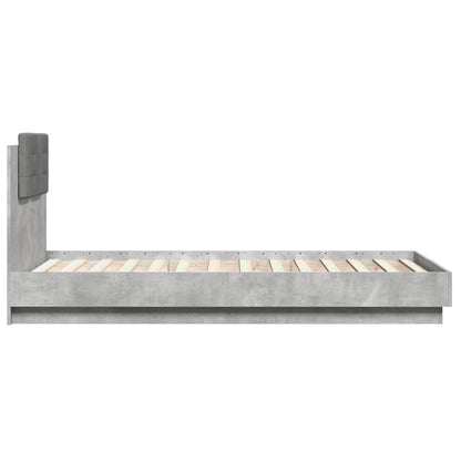 Bedframe Met Hoofdeinde Bewerkt Hout Betongrijs 90X190 Cm