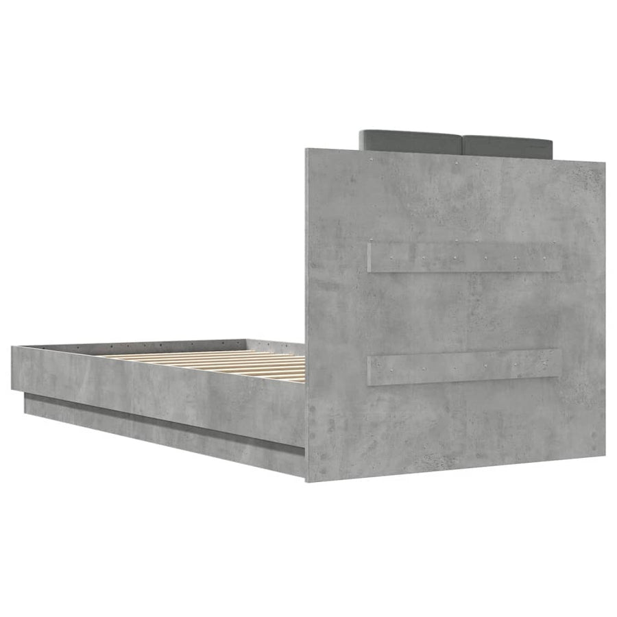 Bedframe Met Hoofdeinde Bewerkt Hout Betongrijs 90X190 Cm