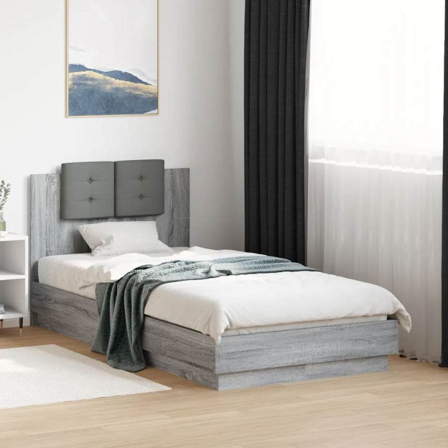 Bedframe Met Hoofdeinde Bewerkt Hout Grijs Sonoma 90X190 Cm