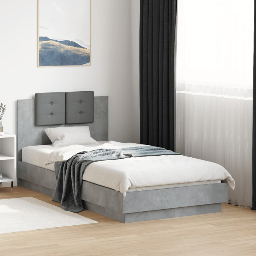 Bedframe Met Hoofdbord Bewerkt Hout Betongrijs 75X190 Cm