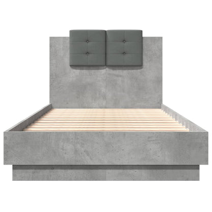 Bedframe Met Hoofdbord Bewerkt Hout Betongrijs 75X190 Cm