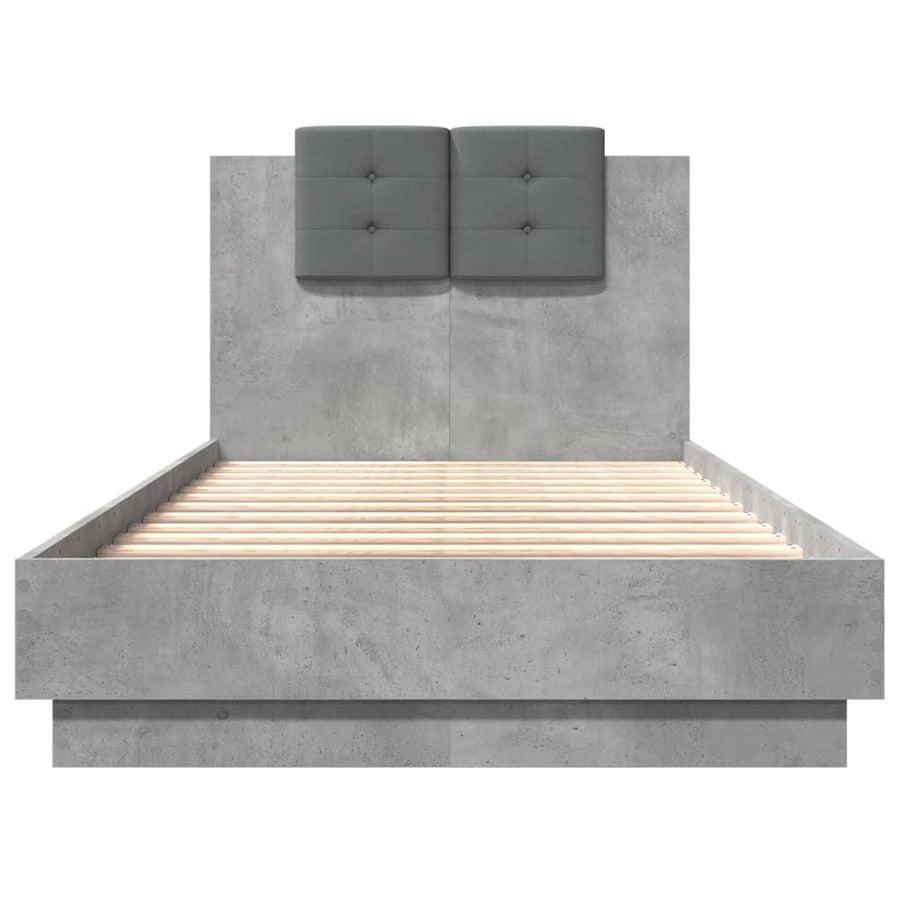 Bedframe Met Hoofdbord Bewerkt Hout Betongrijs 75X190 Cm