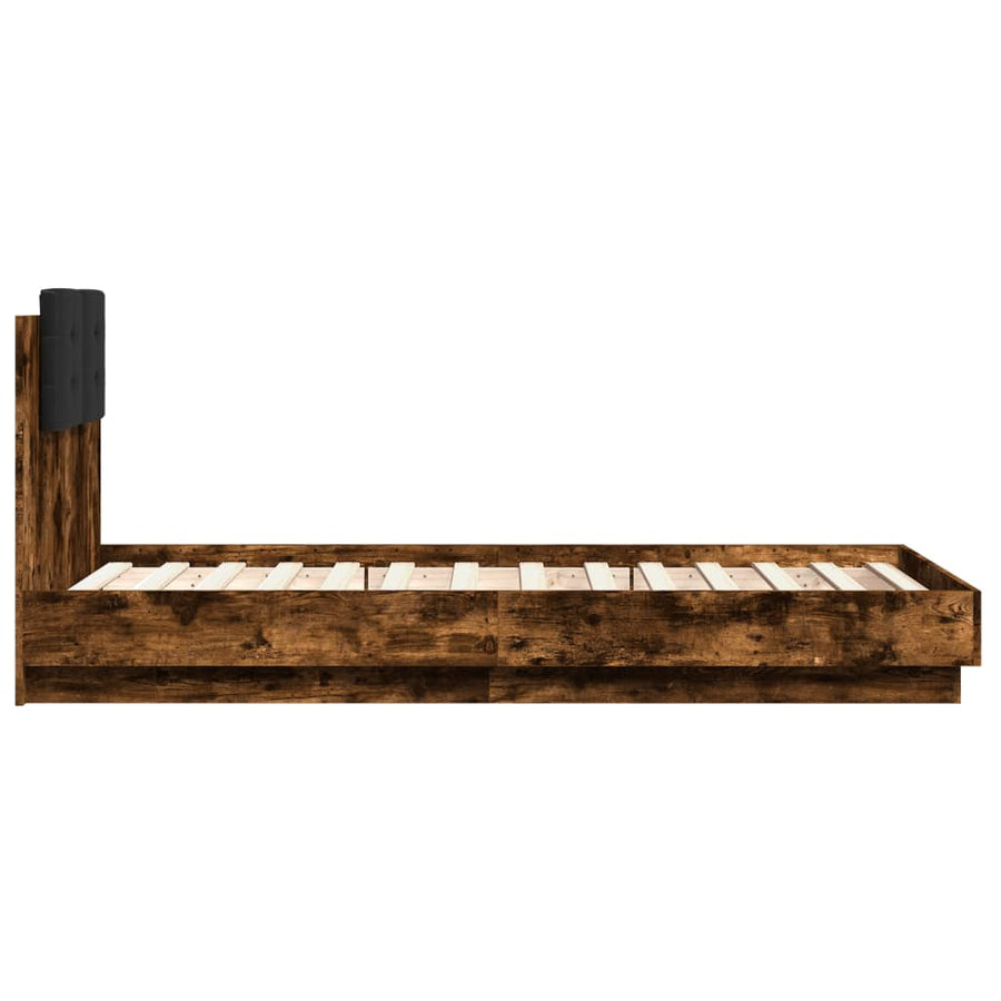 Bedframe Met Hoofdbord Bewerkt Hout Gerookt Eiken 75X190 Cm