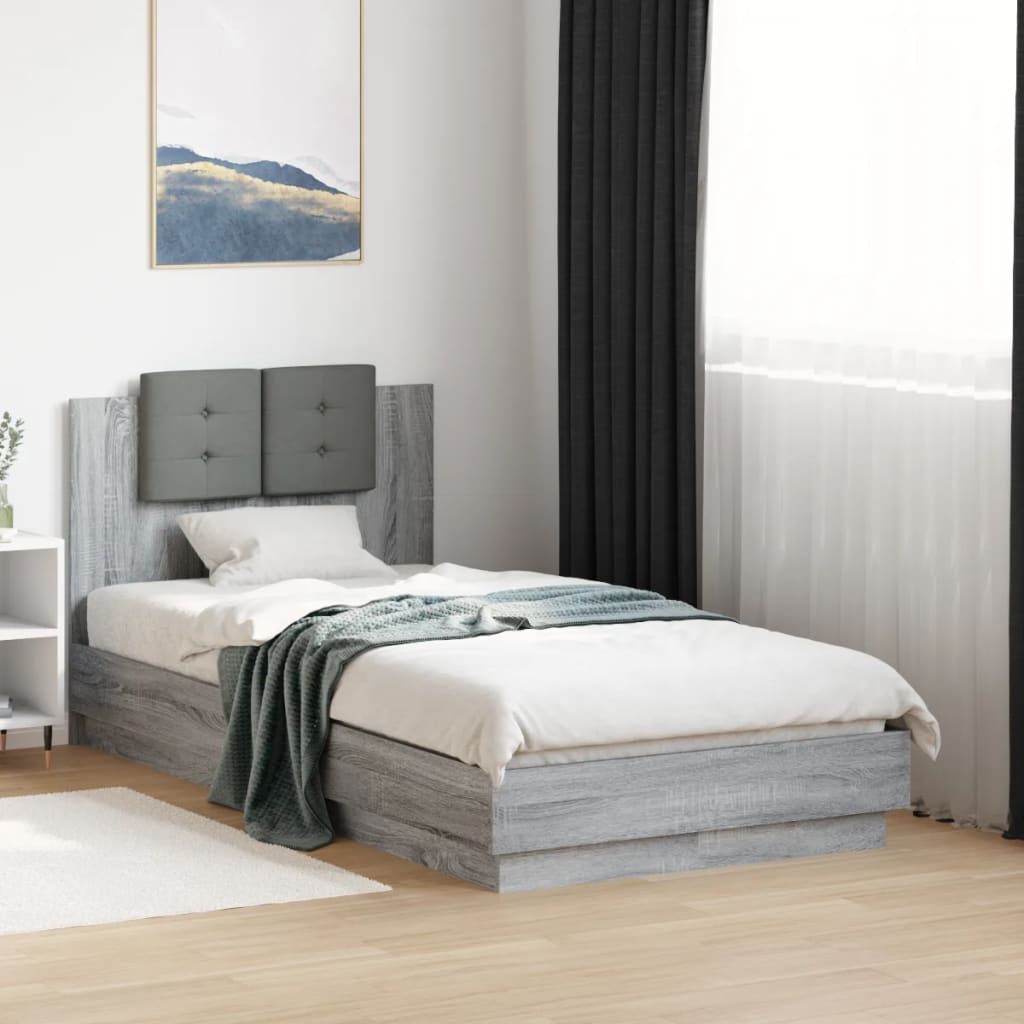 Bedframe Met Hoofdbord Bewerkt Hout Grijs Sonoma 75X190 Cm