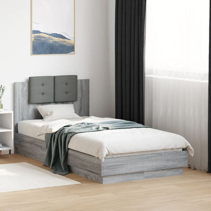 Bedframe Met Hoofdbord Bewerkt Hout Grijs Sonoma 75X190 Cm