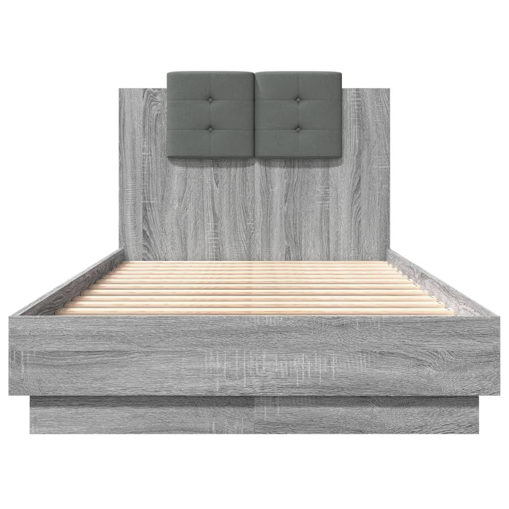 Bedframe Met Hoofdbord Bewerkt Hout Grijs Sonoma 75X190 Cm