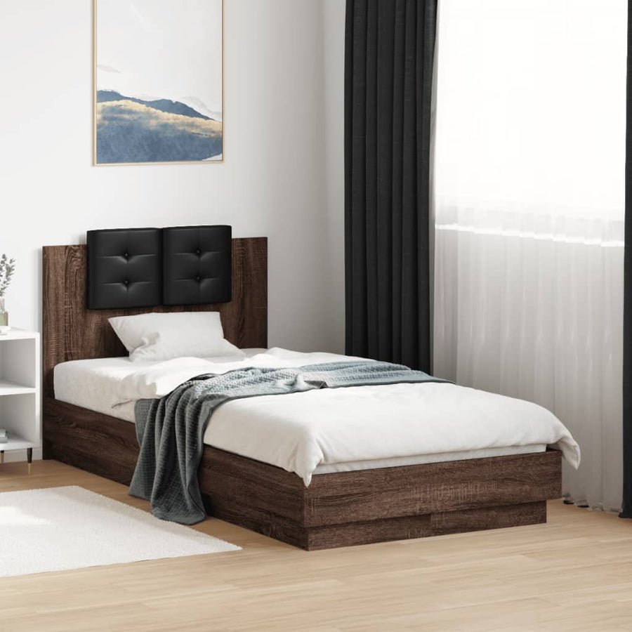 Bedframe Met Hoofdbord Bewerkt Hout Bruineikenkleurig 75X190 Cm