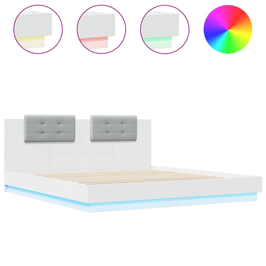 Bedframe Met Hoofdeinde En Led-Verlichting Wit 200X200 Cm
