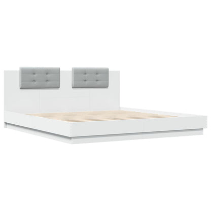 Bedframe Met Hoofdeinde En Led-Verlichting Wit 200X200 Cm