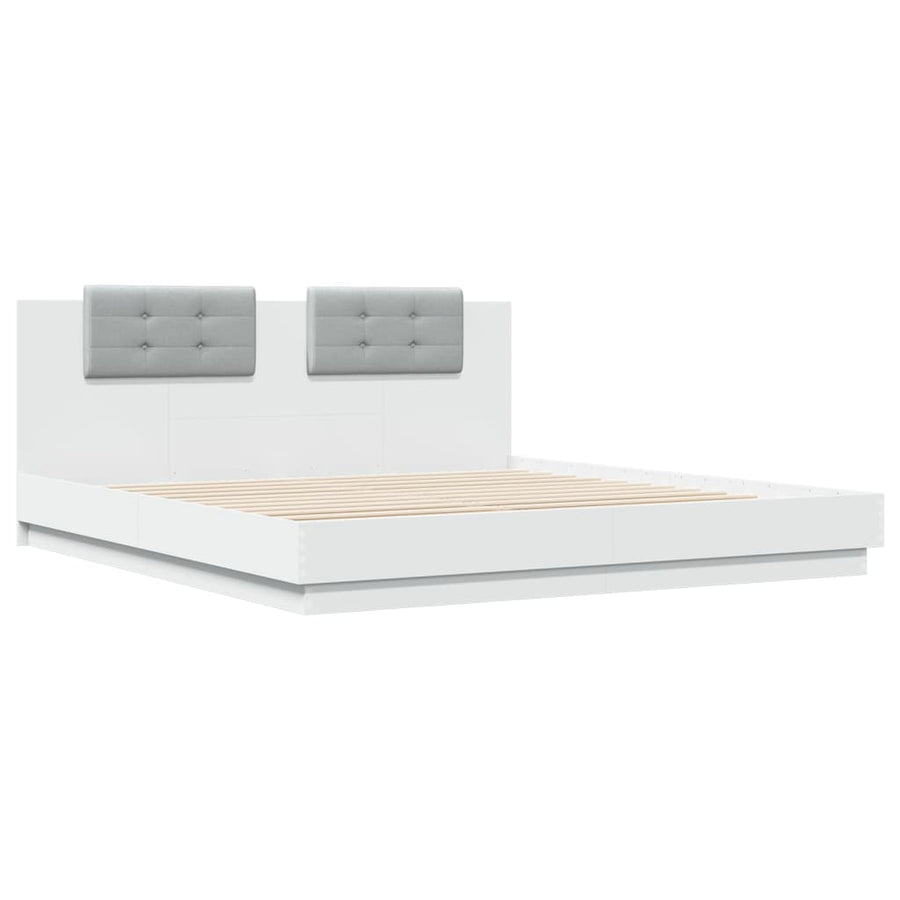 Bedframe Met Hoofdeinde En Led-Verlichting Wit 200X200 Cm