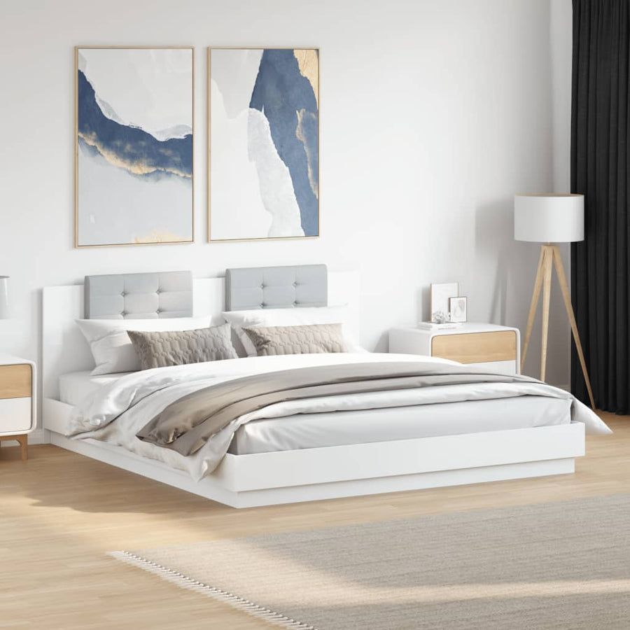 Bedframe Met Hoofdeinde En Led-Verlichting Wit 200X200 Cm