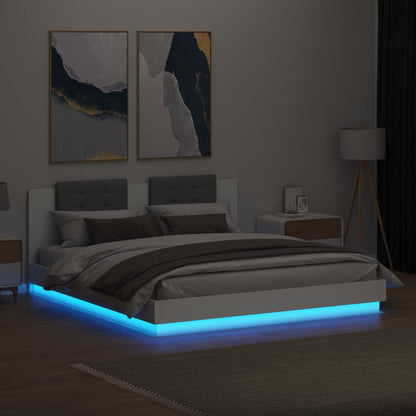 Bedframe Met Hoofdeinde En Led-Verlichting Wit 200X200 Cm