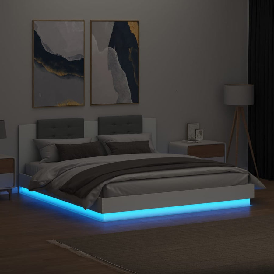 Bedframe Met Hoofdeinde En Led-Verlichting Wit 200X200 Cm