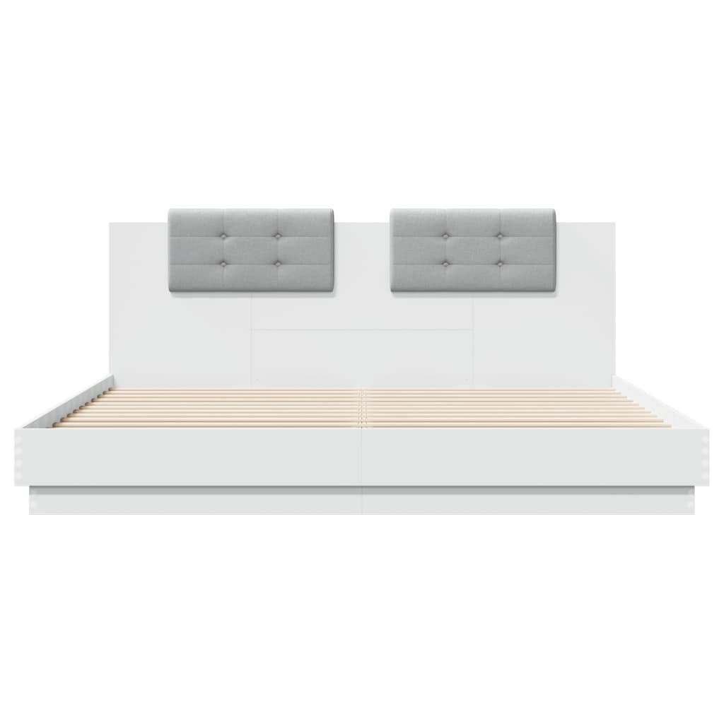 Bedframe Met Hoofdeinde En Led-Verlichting Wit 200X200 Cm