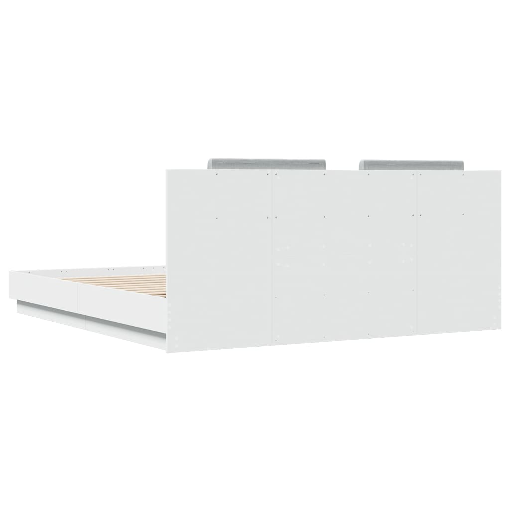Bedframe Met Hoofdeinde En Led-Verlichting Wit 200X200 Cm