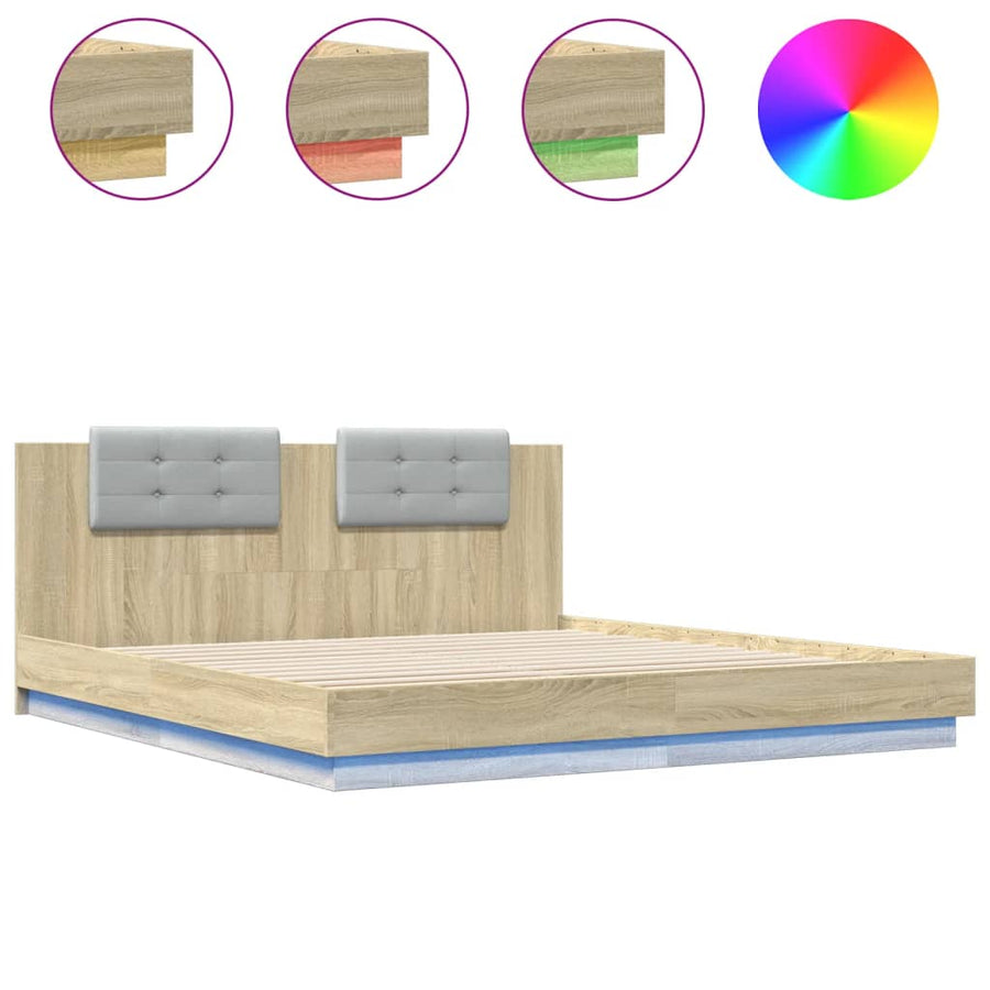 Bedframe Met Hoofdbord En Led Sonoma Eikenkleurig 200X200 Cm