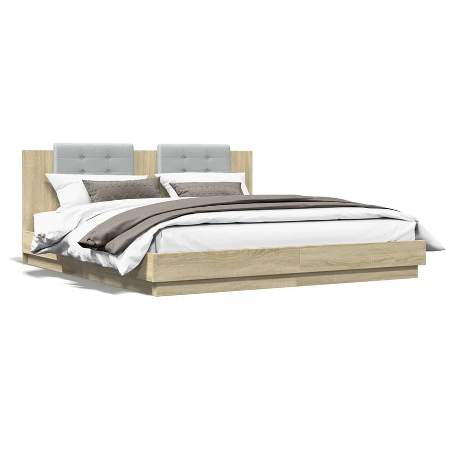 Bedframe Met Hoofdbord En Led Sonoma Eikenkleurig 200X200 Cm