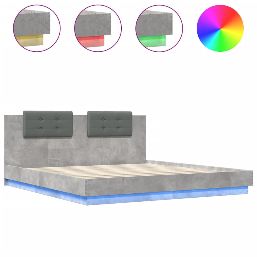 Bedframe Met Hoofdbord En Led-Verlichting 200 x 200 cm Betongrijs