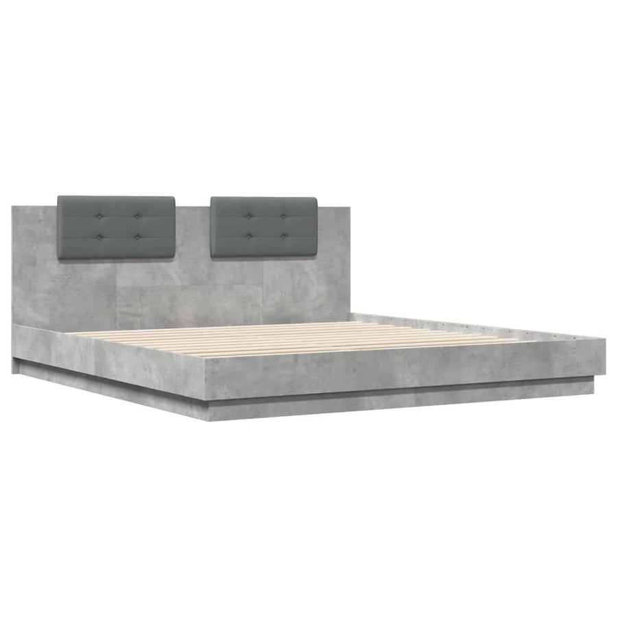 Bedframe Met Hoofdbord En Led-Verlichting 200 x 200 cm Betongrijs