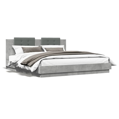Bedframe Met Hoofdbord En Led-Verlichting 200 x 200 cm Betongrijs