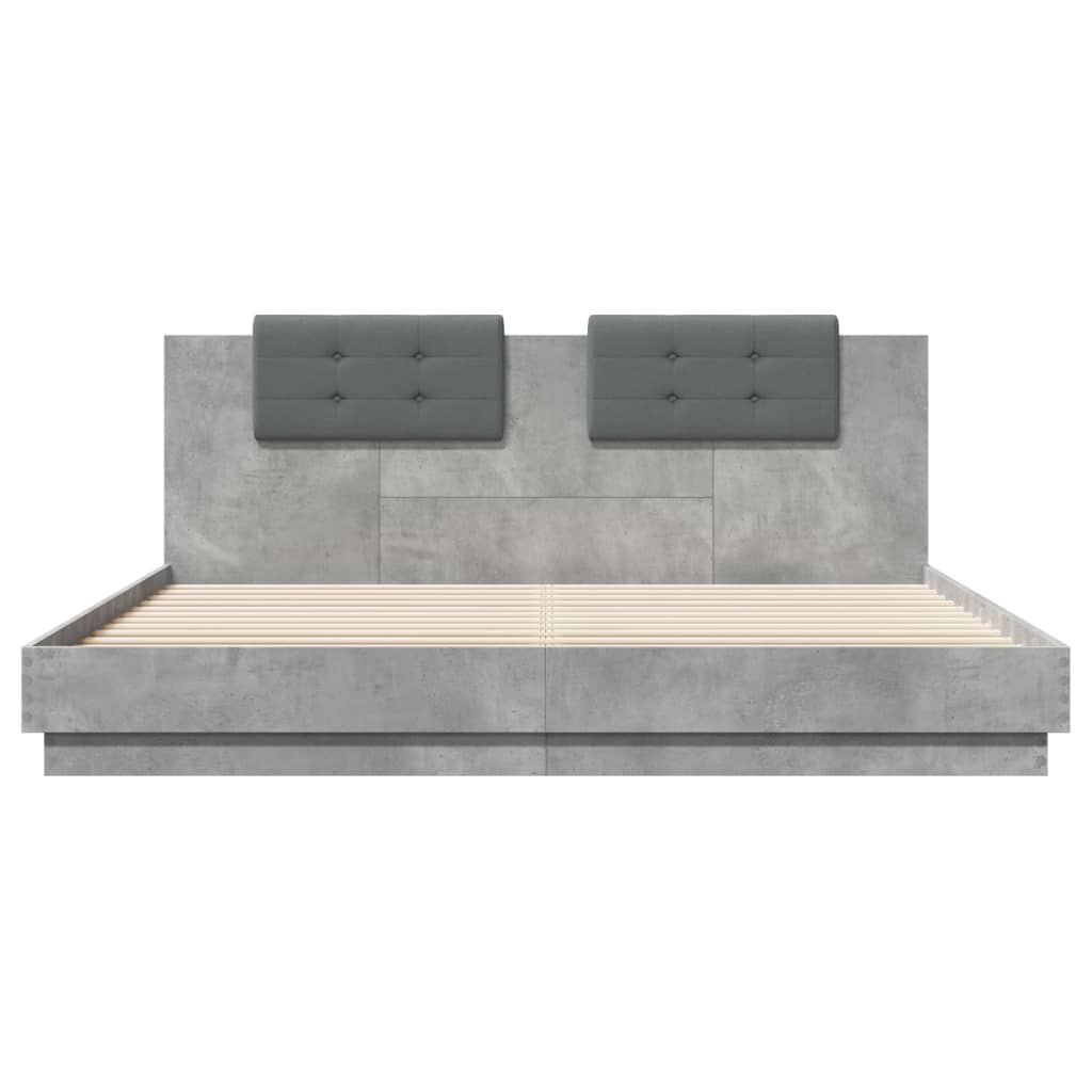 Bedframe Met Hoofdbord En Led-Verlichting 200 x 200 cm Betongrijs