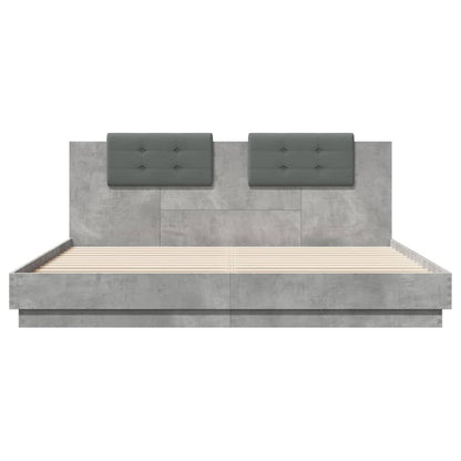Bedframe Met Hoofdbord En Led-Verlichting 200 x 200 cm Betongrijs