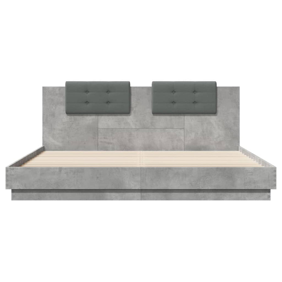 Bedframe Met Hoofdbord En Led-Verlichting 200 x 200 cm Betongrijs