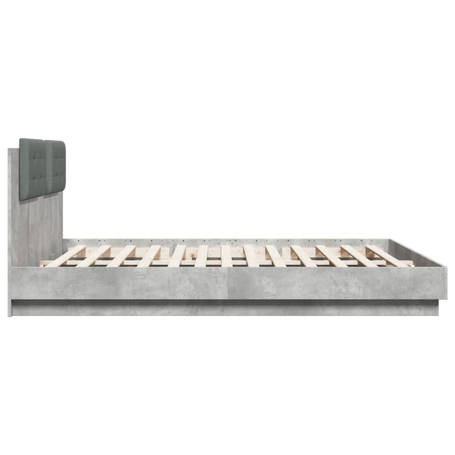 Bedframe Met Hoofdbord En Led-Verlichting 200 x 200 cm Betongrijs