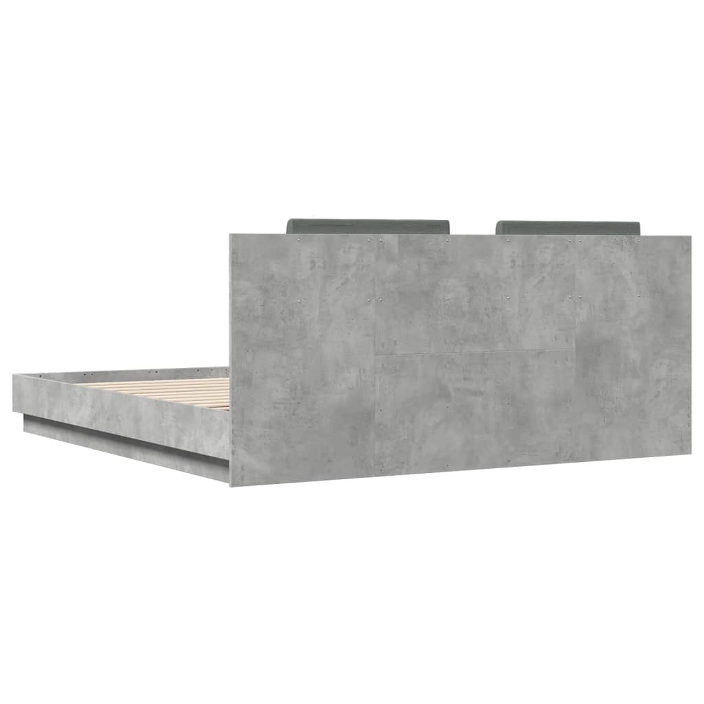 Bedframe Met Hoofdbord En Led-Verlichting 200 x 200 cm Betongrijs