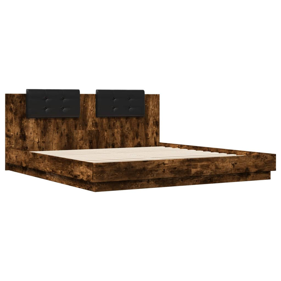 Bedframe Met Hoofdbord En Led Kleur 200 x 200 cm Gerookt eiken