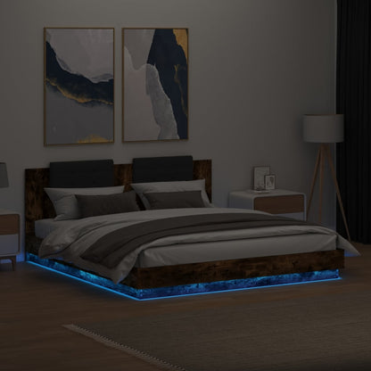 Bedframe Met Hoofdbord En Led Kleur 200 x 200 cm Gerookt eiken