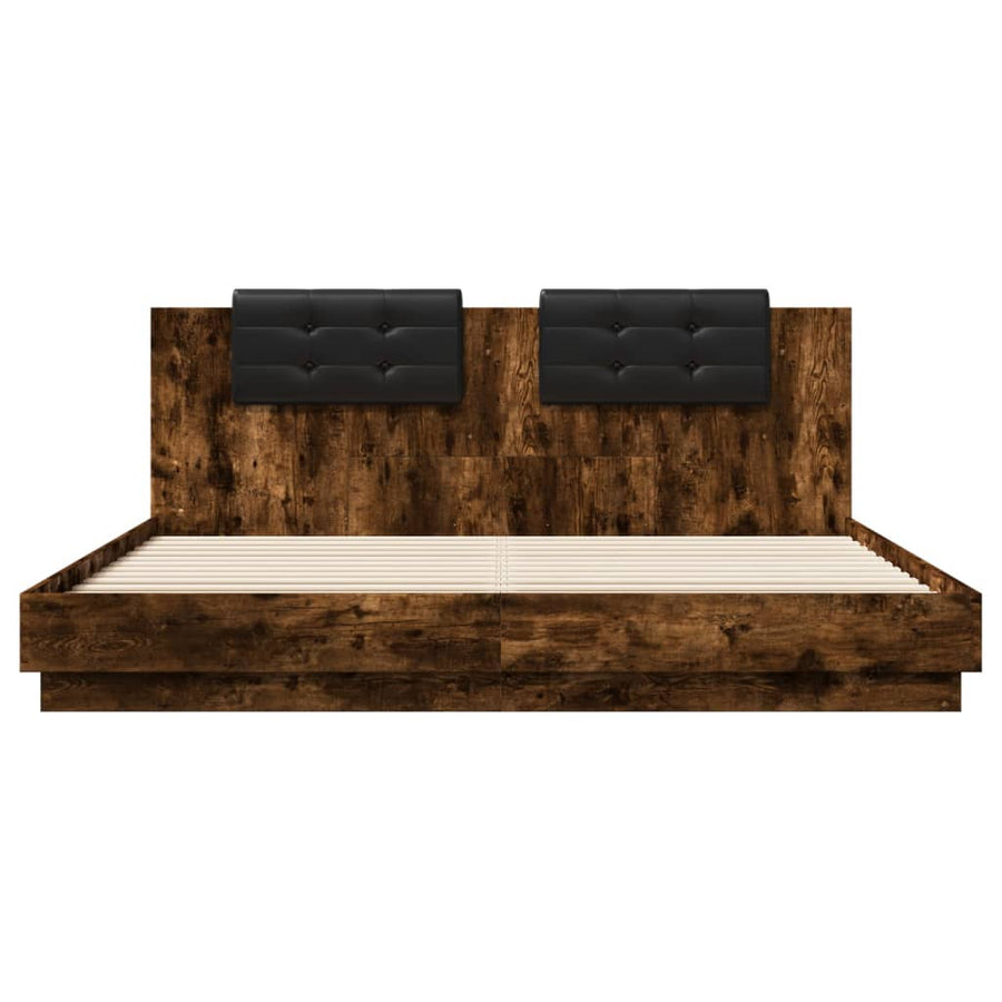 Bedframe Met Hoofdbord En Led Kleur 200 x 200 cm Gerookt eiken