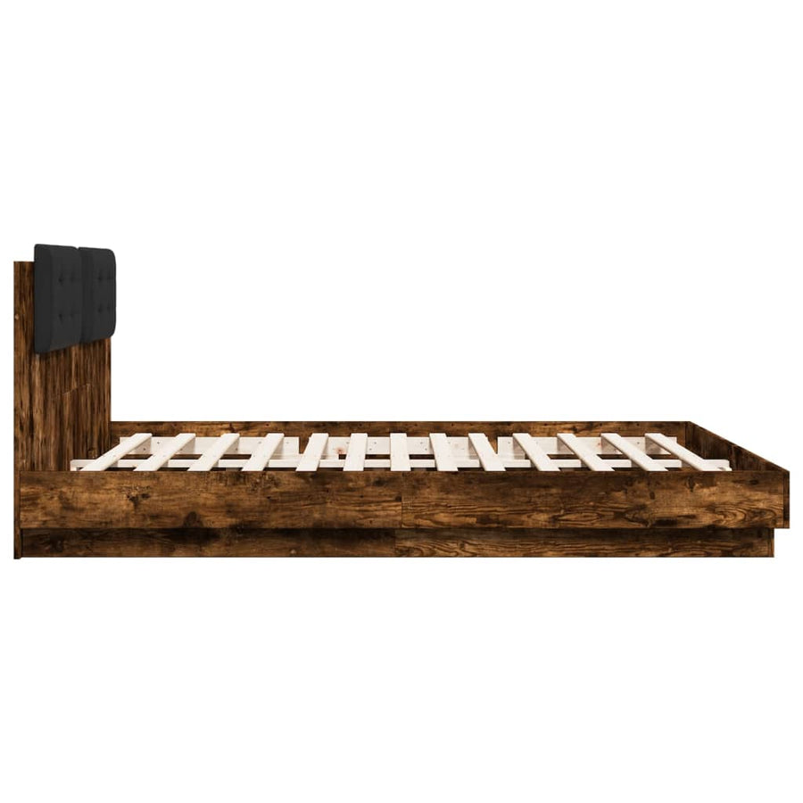 Bedframe Met Hoofdbord En Led Kleur 200 x 200 cm Gerookt eiken