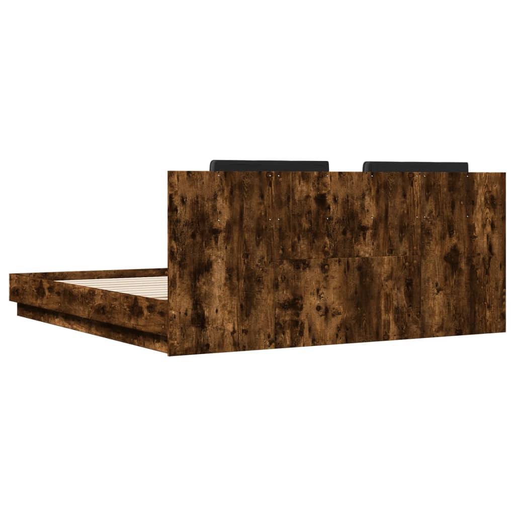 Bedframe Met Hoofdbord En Led Kleur 200 x 200 cm Gerookt eiken
