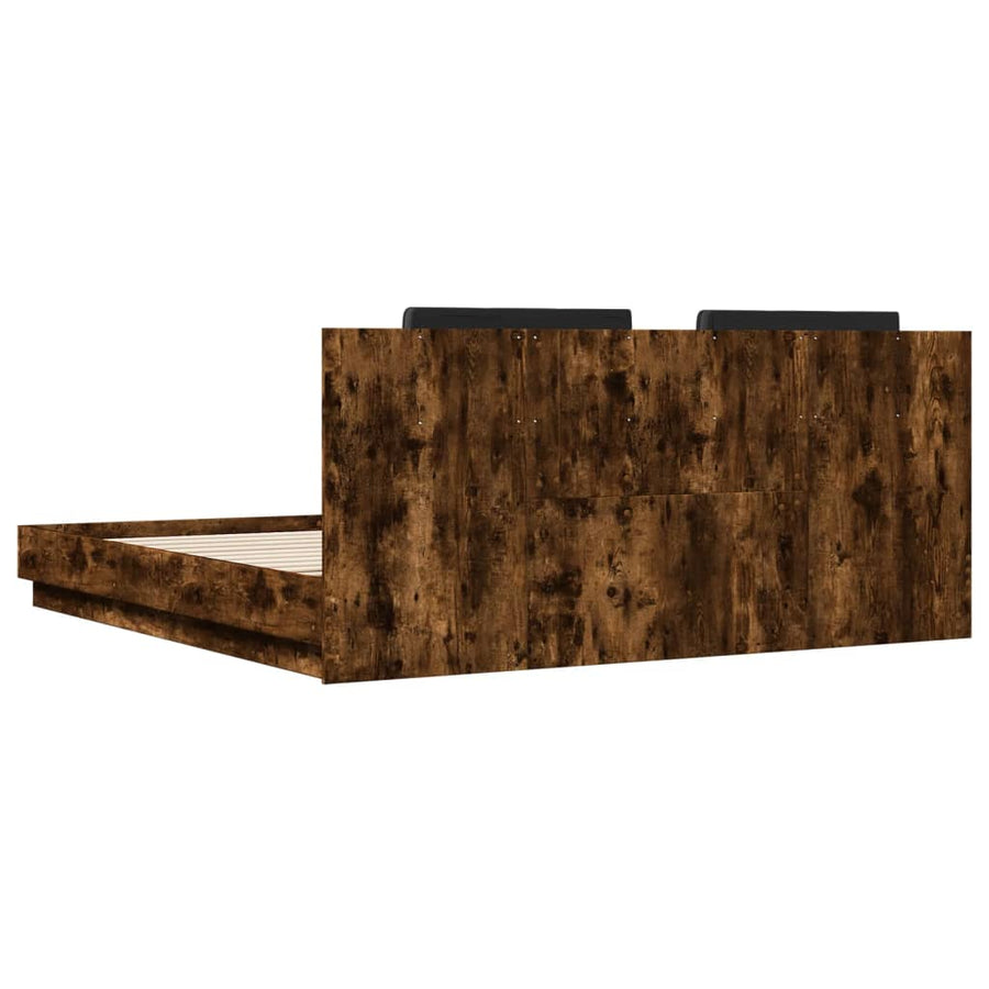 Bedframe Met Hoofdbord En Led Kleur 200 x 200 cm Gerookt eiken