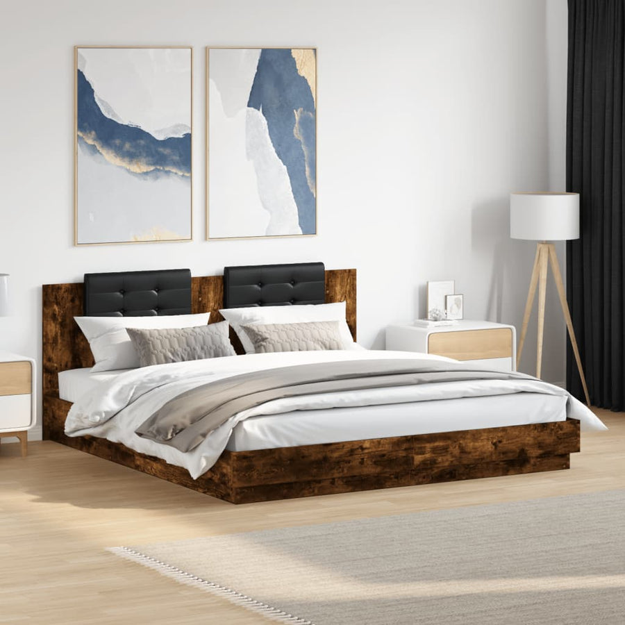 Bedframe Met Hoofdbord En Led Kleur 200 x 200 cm Gerookt eiken
