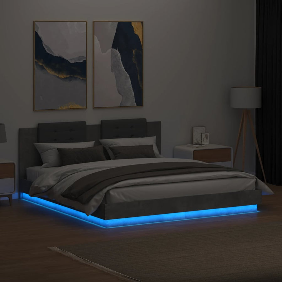Bedframe Met Hoofdbord En Led-Verlichting 180 x 200 cm Betongrijs