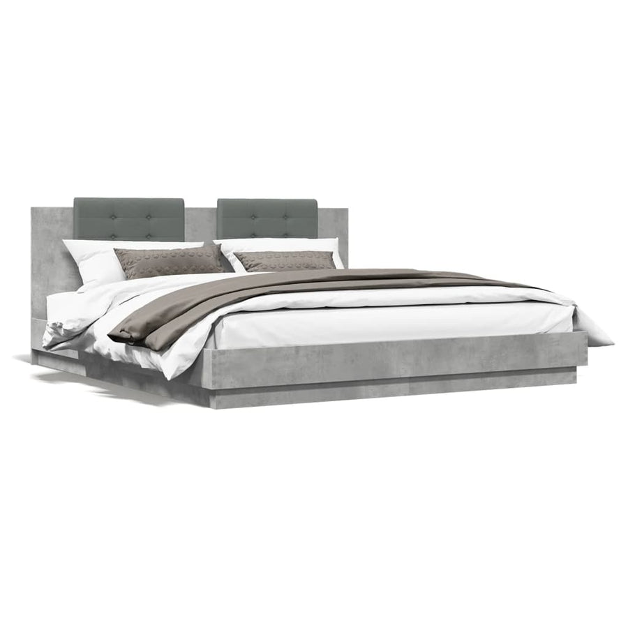 Bedframe Met Hoofdbord En Led-Verlichting 180 x 200 cm Betongrijs