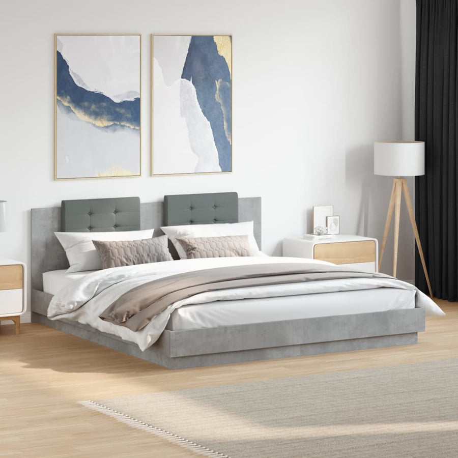 Bedframe Met Hoofdbord En Led-Verlichting 180 x 200 cm Betongrijs